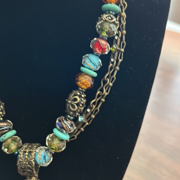 NWOT Beaded Enamel Rhinestone Cross Statement Necklace - Designer Sweet Romance - Picture 6 of 10